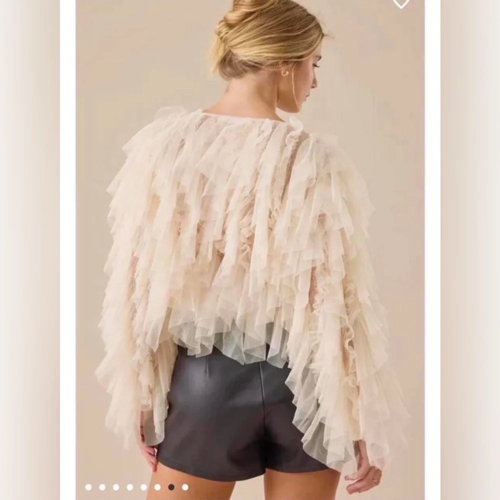 Altar'd State Blush Cream Ruffle Tulle Blouse
